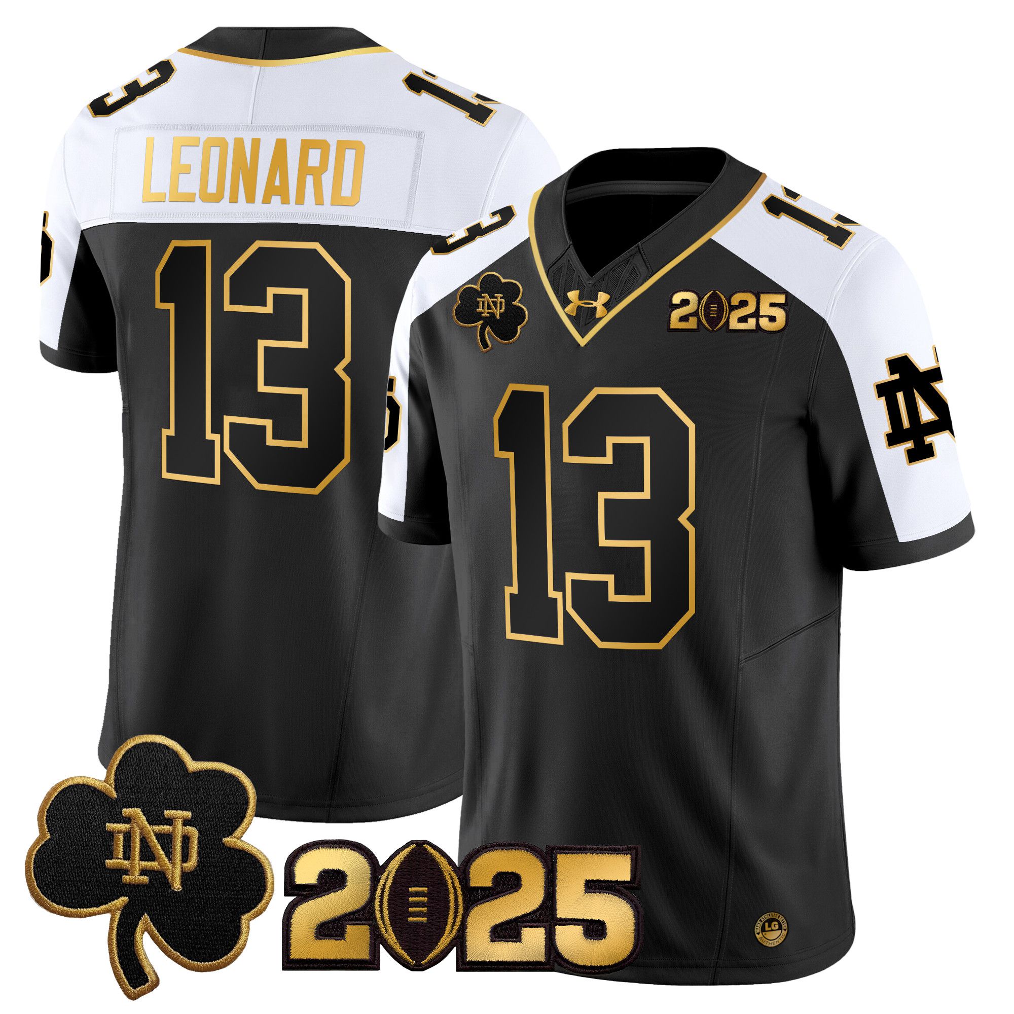 Men Notre Dame Fighting Irish 13 Leonard Black 2025 CFP Final Patch Gold Vapor Limited NCAA Jersey